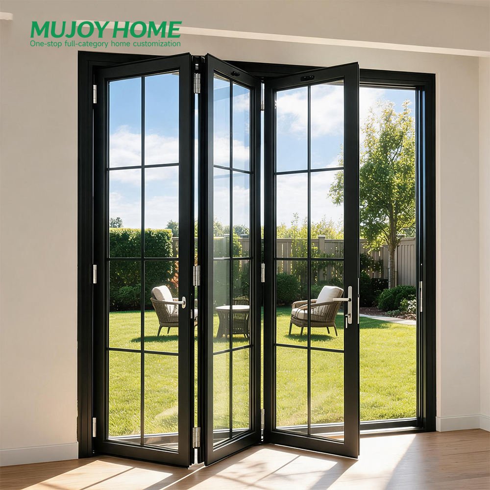 Interior Foldable Aluminum Glass Bi-Fold Accordion Door Windproof for Balcony and Patio