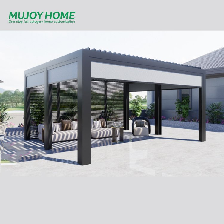 Motorized Double Roof Aluminum Pavilion Enhanced Heat Insulation Airflow Weather