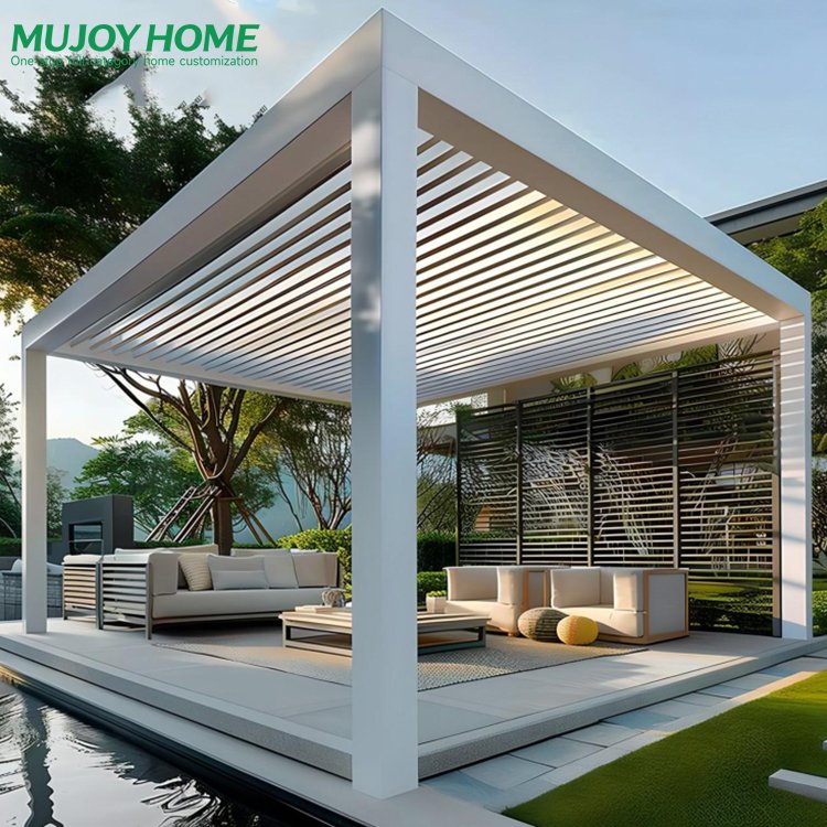 Outdoor Bioclimatic Pavilion Pergola with Remote Control Louvered Roof