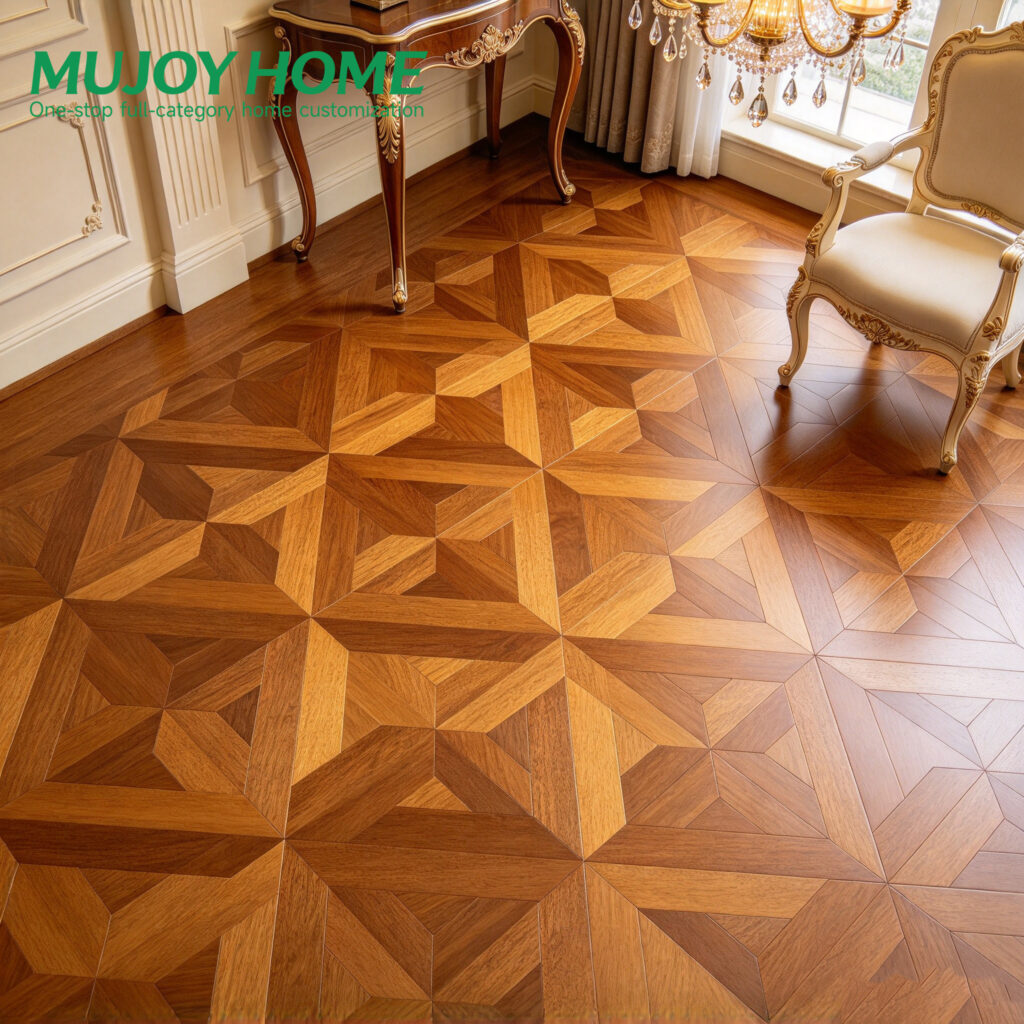 Solid Wood Flooring Teak Natural Grain Hardwood Traditional Indoor Residential Living Room