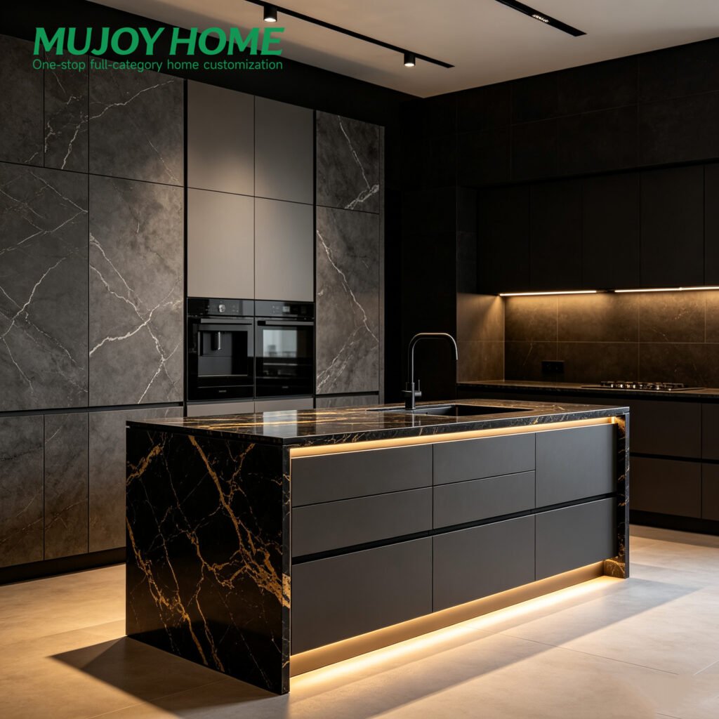 Kitchen Cabinets Melamine Board Marble Laminate Fireproof Design for Apartment Use