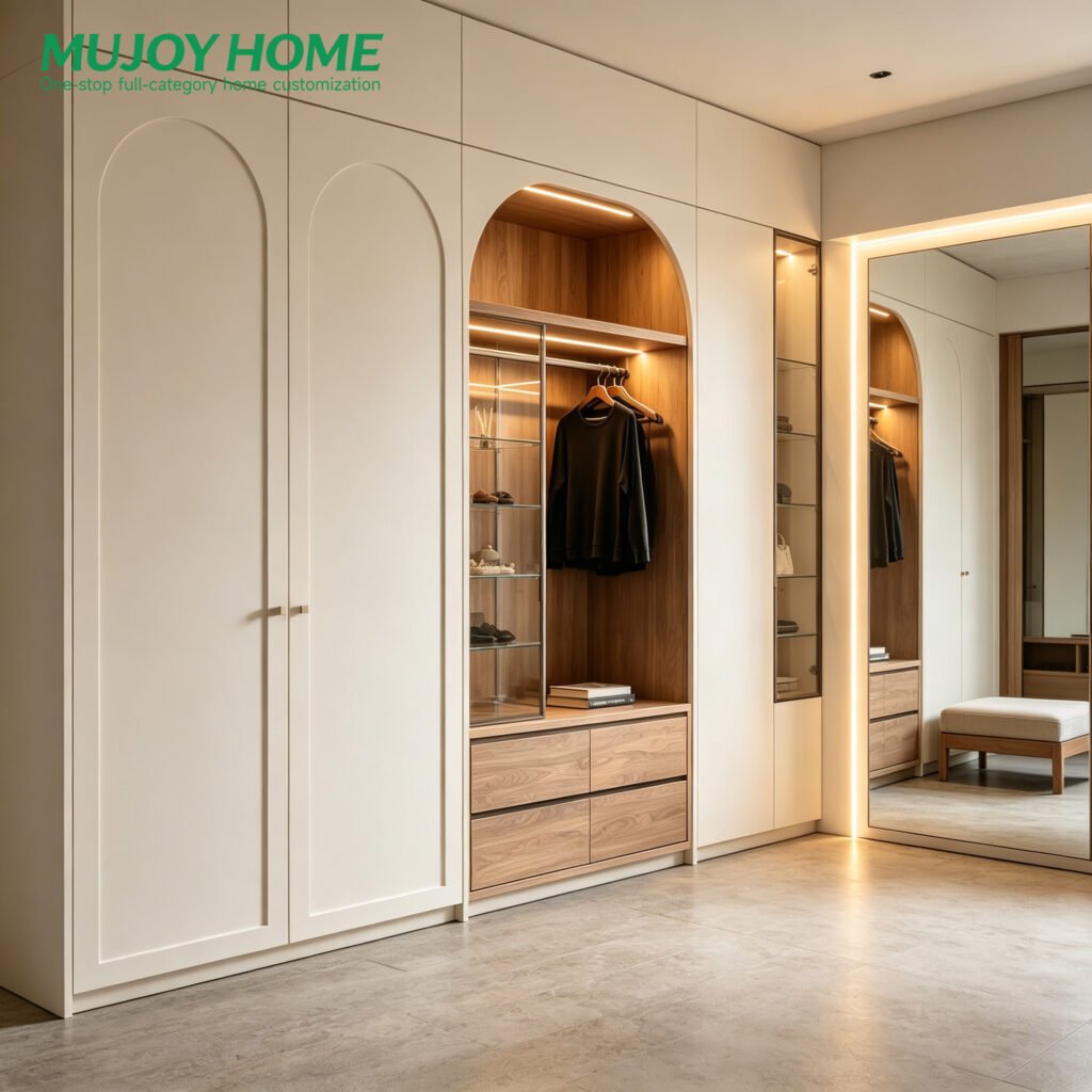 Home High Gloss Modern Custom Double Door Elm Wardrobe for Bedroom and Dining