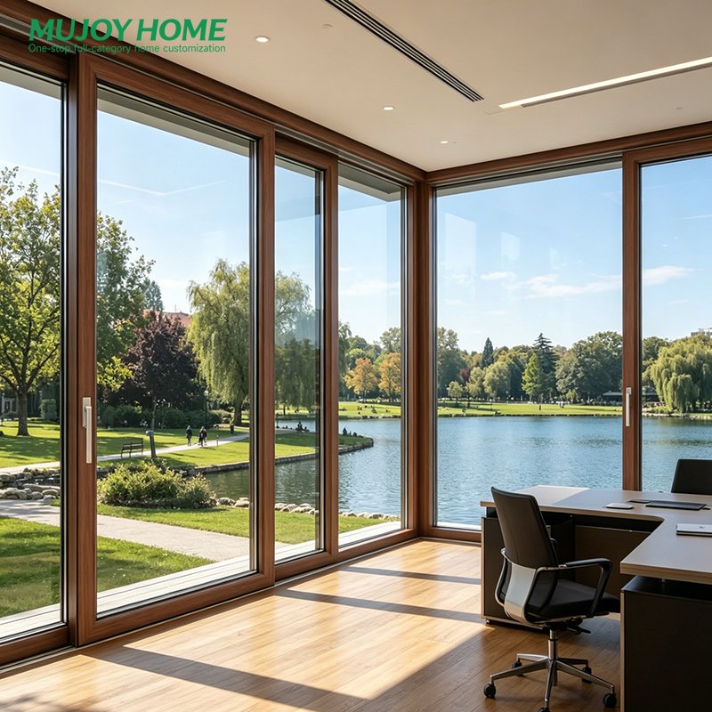 Aluminum Ultra Slim Graphite Grey Frame Traditional Sliding Door  Glass Soft Close Home