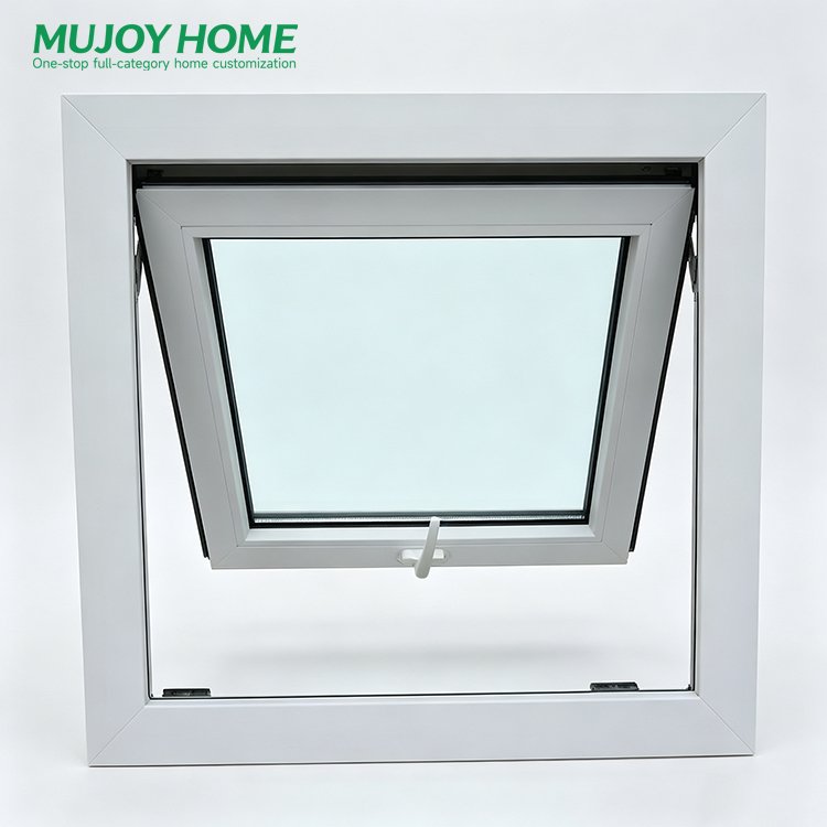 Custom Size UPVC Awning Window Triple Glazed Tempered Glass Wood Grain Finish for Residential Homes
