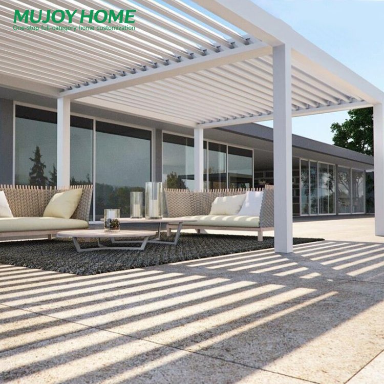 Pavilion Modern White Aluminum Frame and Sheer Curtains Retractable