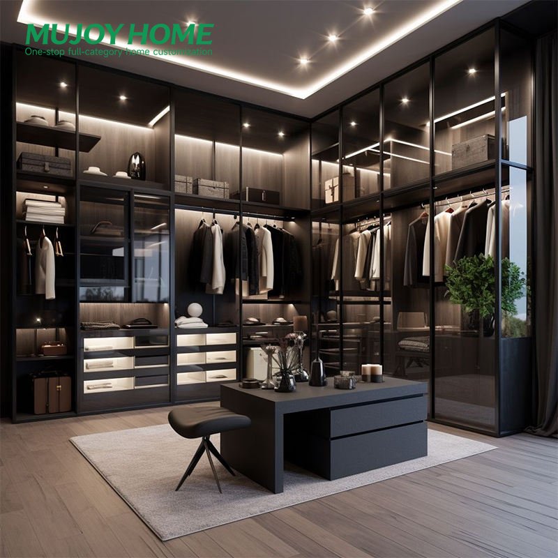 Natural Wood Custom Walk-in Closet System Melamine Board Wardrobe for Bedroom Hotel