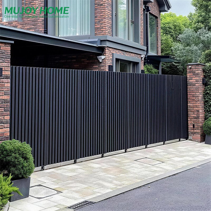 Slat Fence System Modern Aluminum Luver Gate Retractable Sliding Louver Gate Fencing
