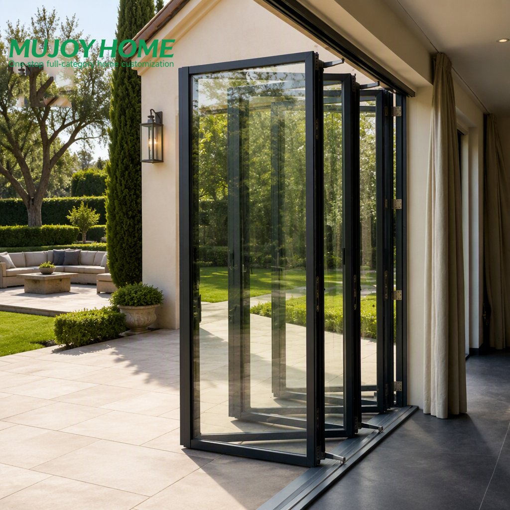 Aluminum Door Bi-Fold Doors Hidden Threshold Foldable Glass Door Sound Insulation