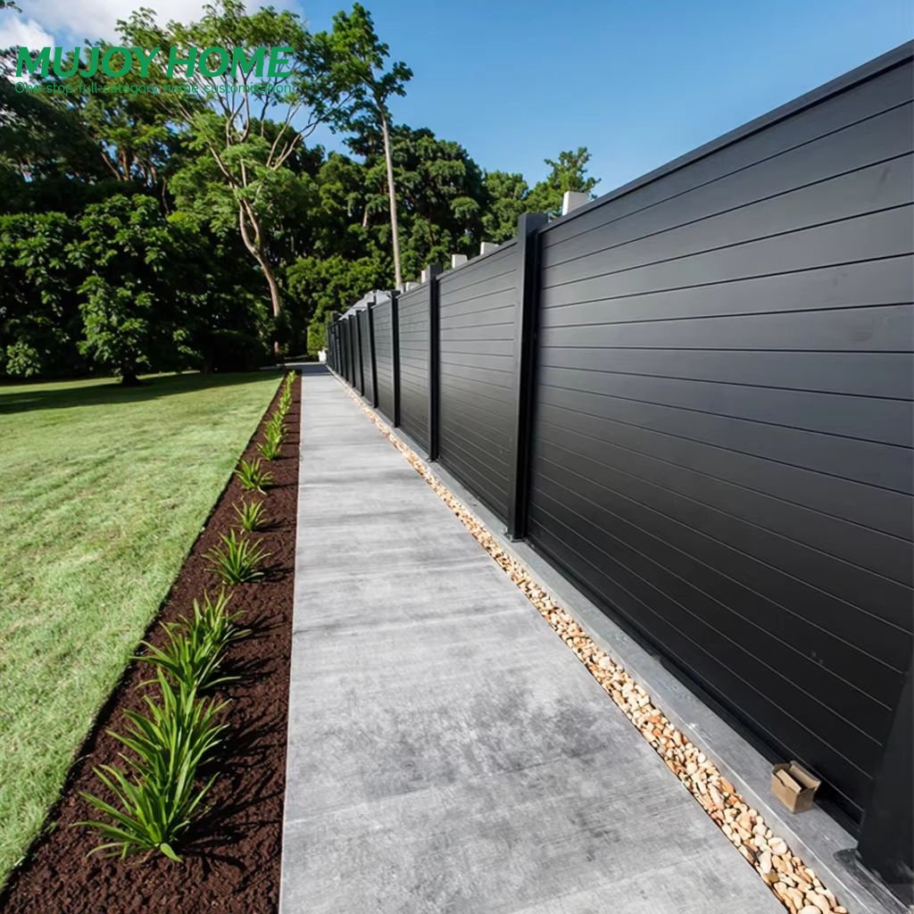 Aluminium Screening Fence Panels Black Powder Coated Slats for Garden Boundary Wall
