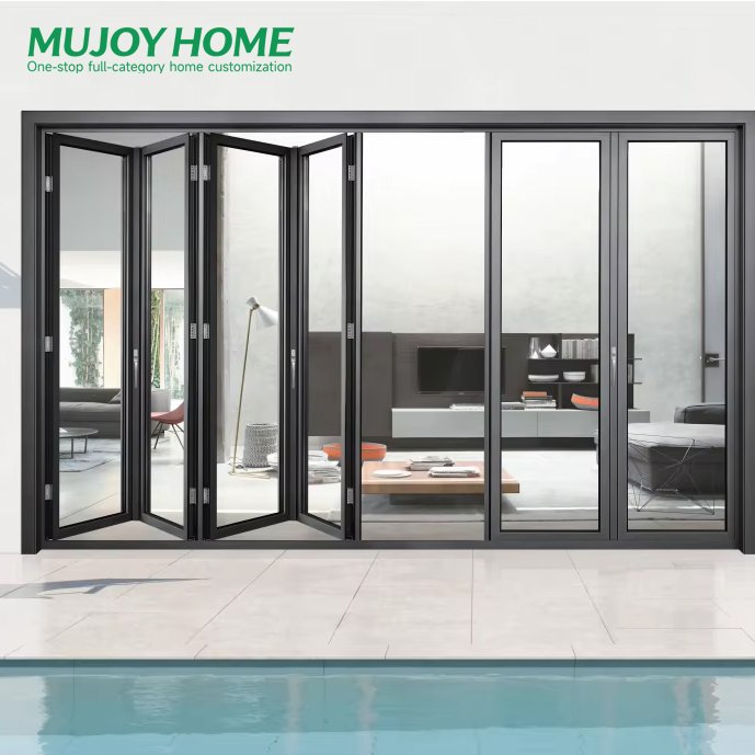 Security Exterior Patio Accordion Double Tempered Low-e Glass Bi-Fold Folding for Bedroom