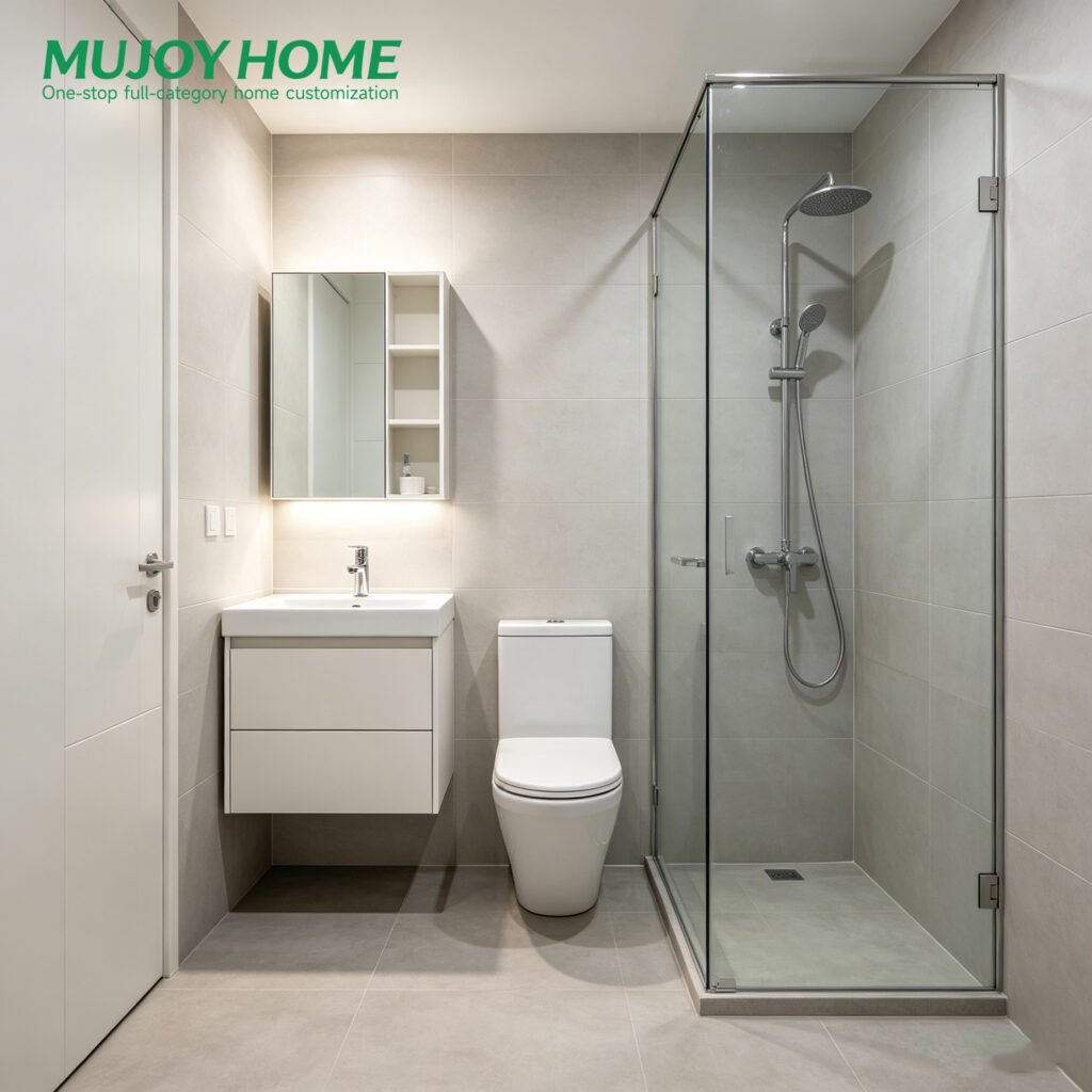 Modern Wall-mounted Bathroom Vanities with LED Display Mirrors and Open Storage Space