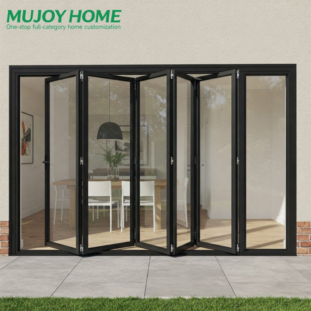 Aluminum Alloy Fiberglass Tempered Glass Waterproof Foldable Outdoor Bifold Doors
