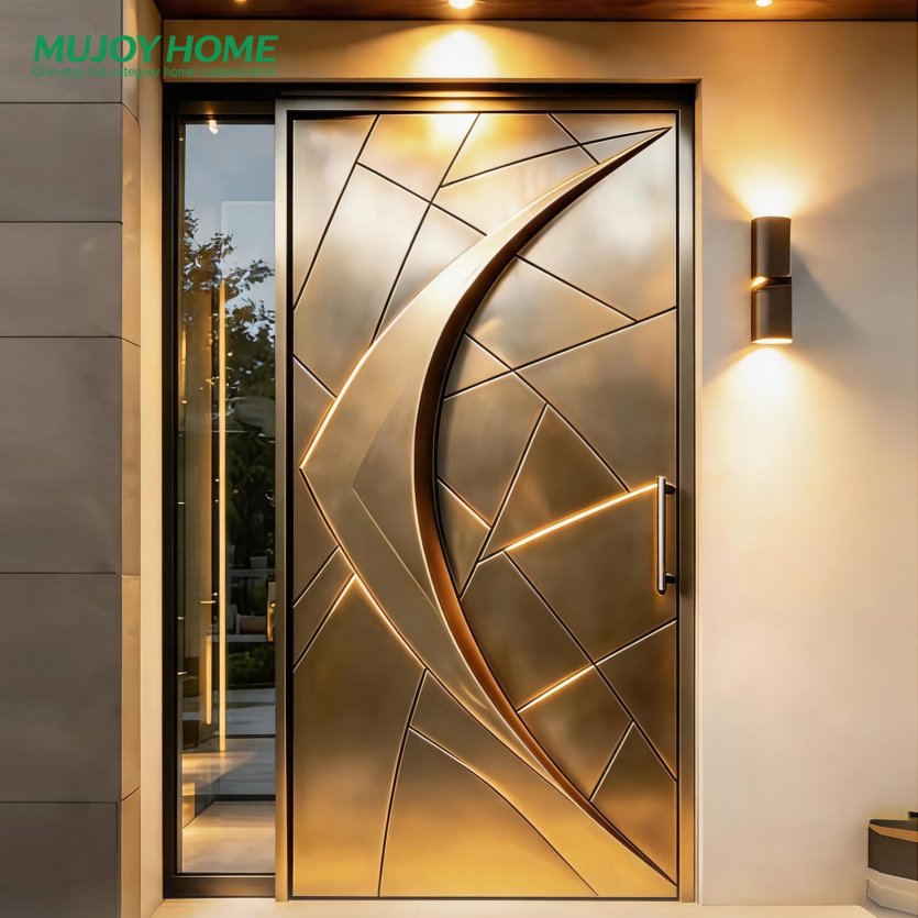 Security Door With Fingerprint Lock Anti-Theft Exterior Main Entrance Metal Door