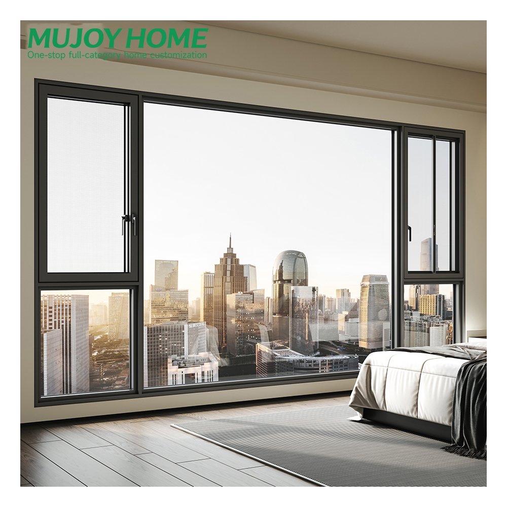 Hurricane Proof High Impact Black Aluminum Alloy Thin Profile Aluminium Windows and Doors Casement Window for Mate 108